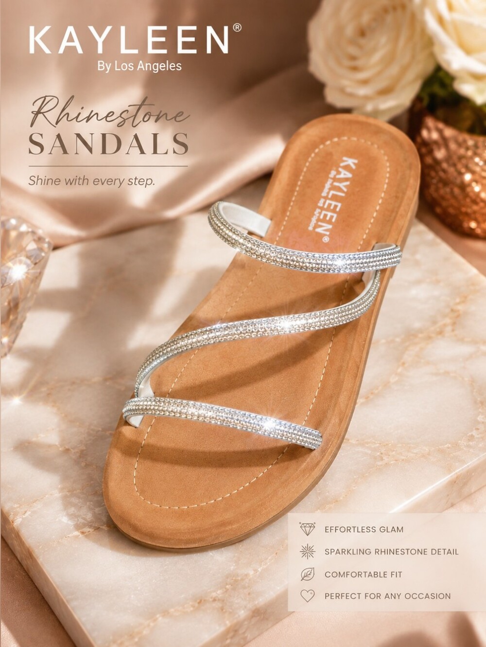Kayleen by Los Angeles "Zorra" Strappy Rhinestone Slides – New in Box
